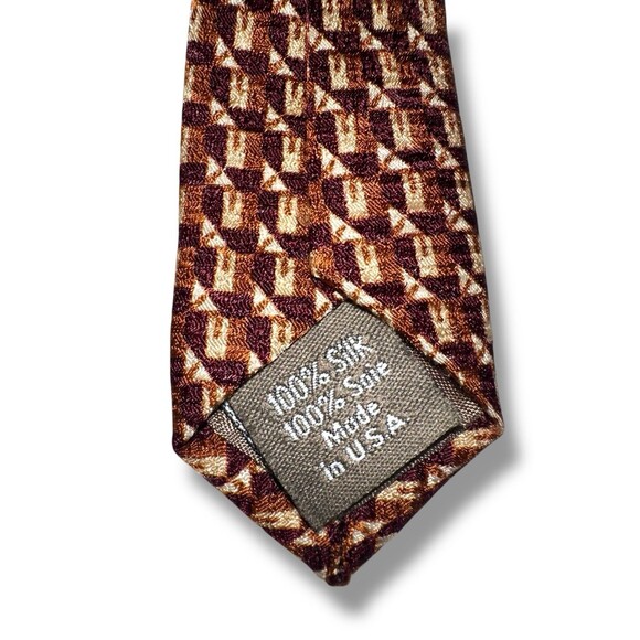 Calvin Klein Brown Silk Geometric Necktie Mid Century Modern Classic - Picture 6 of 12
